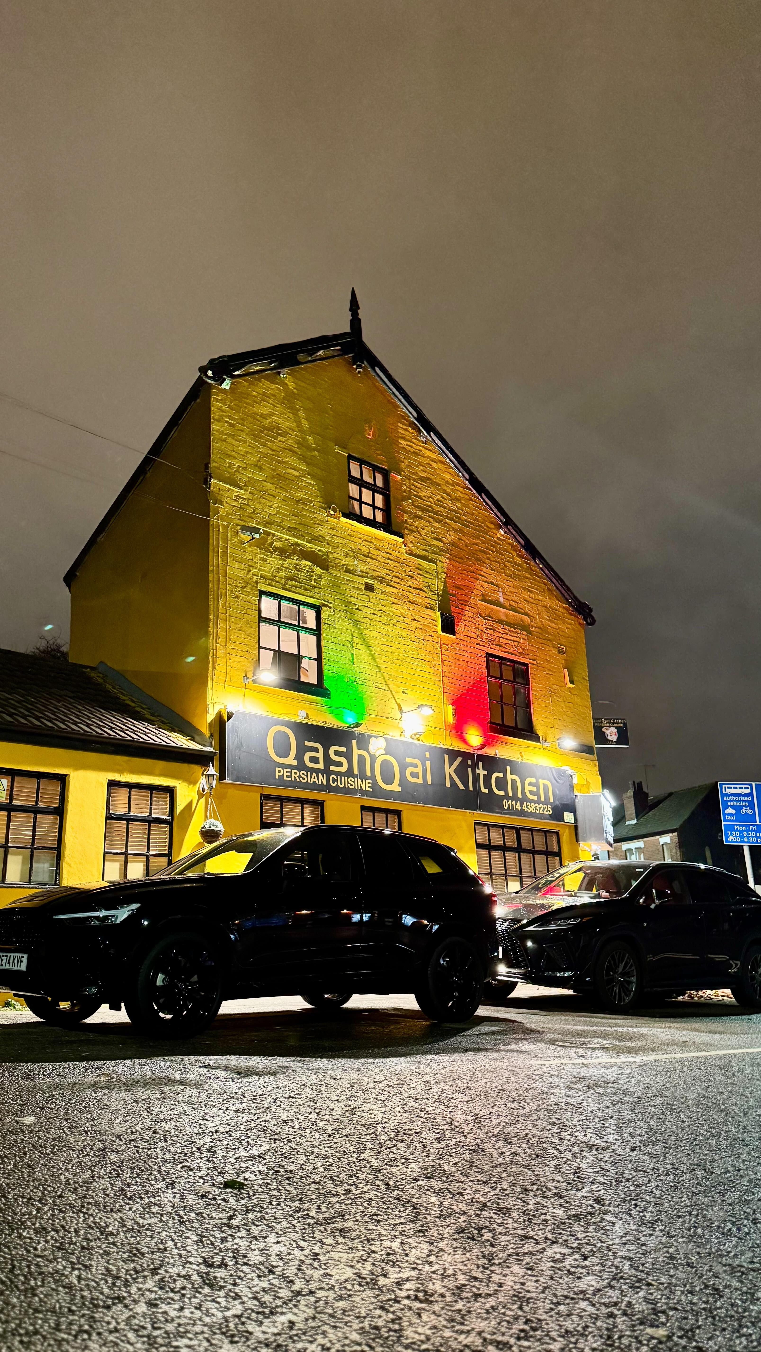 Qashqai Kitchen’s yellow frontage on Abbeydale Road